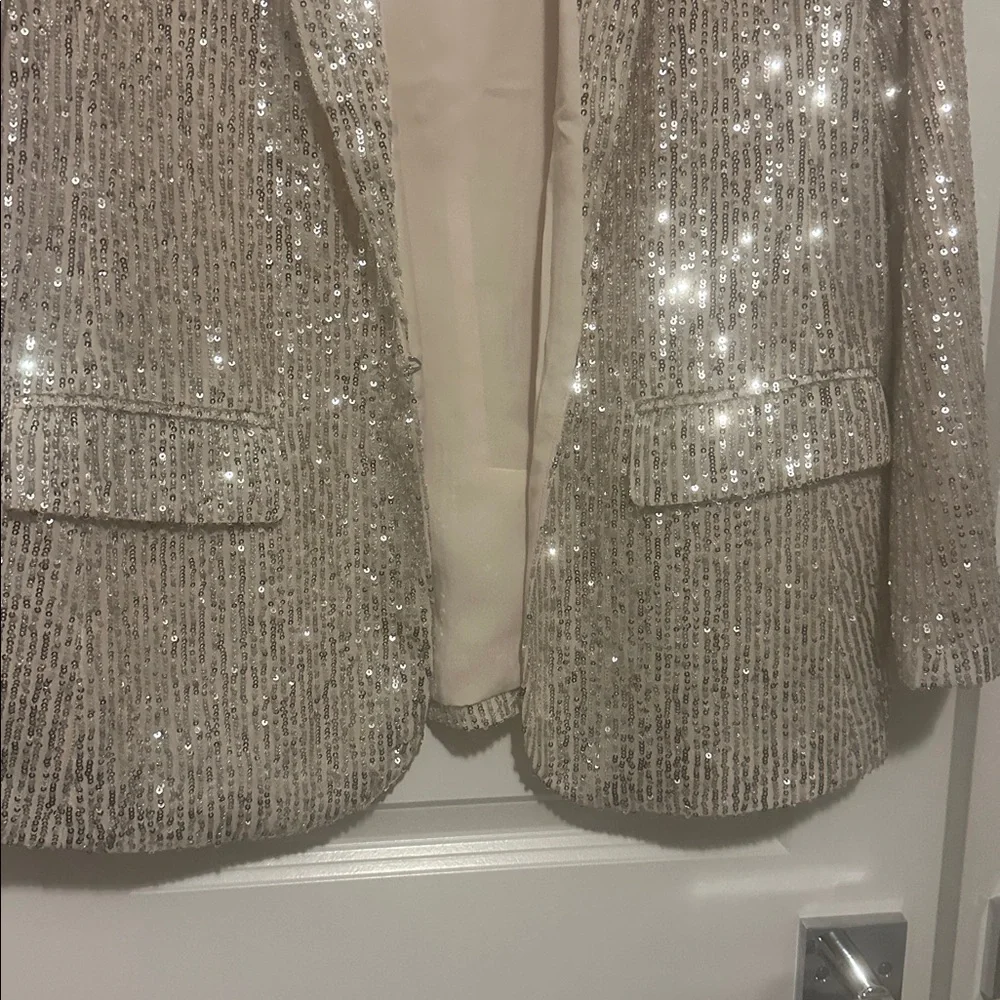 LOFT Sparkling Sequin Blazer in Cream - Picture 3 of 6